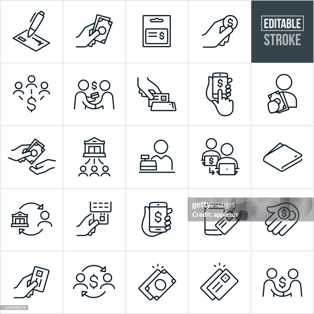 Zahlungsmethoden Thin Line Icons - Editable Stroke
