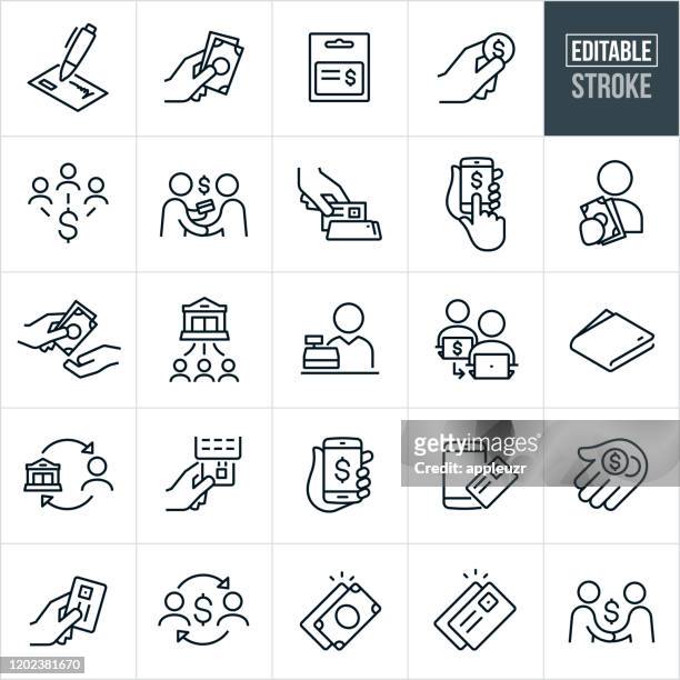 zahlungsmethoden thin line icons - editable stroke - paying stock-grafiken, -clipart, -cartoons und -symbole