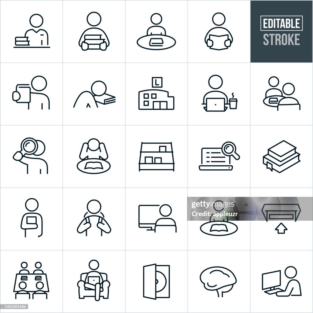 Library Thin Line Icons - Editable Stroke