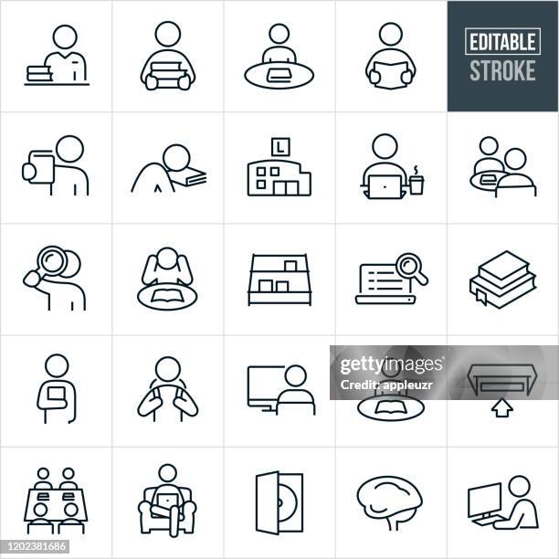 library thin line icons - editable stroke - compact disc stock illustrations