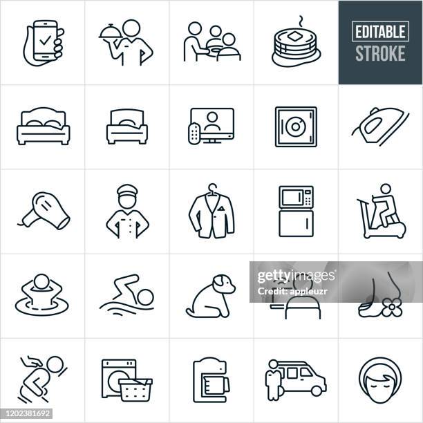 hotel ausstattung thin line icons - editable stroke - massagestuhl stock-grafiken, -clipart, -cartoons und -symbole