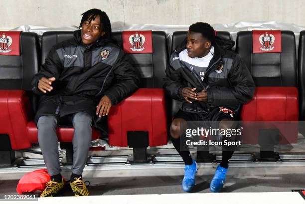 The bench of Nice, Arnaud LUSAMBA, Moussa WAGUE and Riza DURMISI during the Ligue 1 match between OGC Nice and Brest on February 21, 2020 in Nice,...
