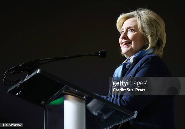 Former U.S. Secretary of State and U.S. Senator, Hillary Rodham Clinton speaks onstage during the 2020 Women at Sundance Celebration hosted by...