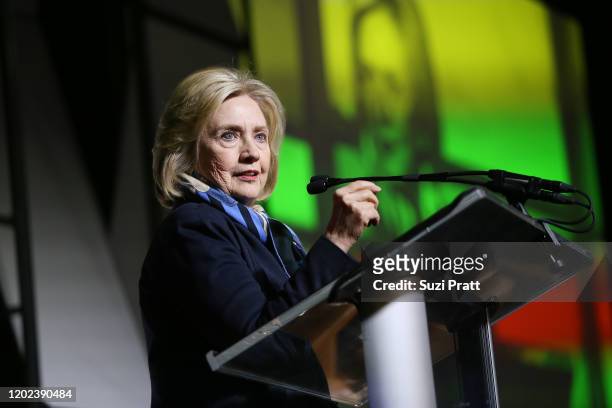 Former U.S. Secretary of State and U.S. Senator, Hillary Rodham Clinton speaks onstage during the 2020 Women at Sundance Celebration hosted by...