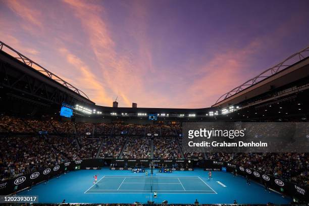 General view of Rod Laver Arena during the Men's Singles fourth round match between Nick Kyrgios of Australia and Rafael Nadal of Spain on day eight...