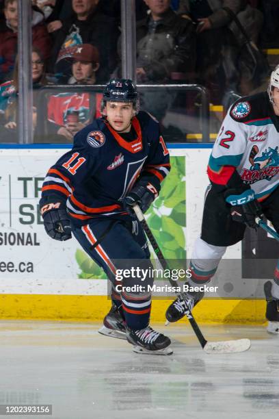 Logan Stankoven of the Kamloops Blazers skates against the Kelowna Rockets at Prospera Place on January 11, 2020 in Kelowna, Canada.