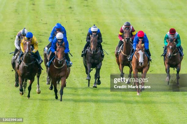 Hugh Bowman riding Bivouac wins heat 1 from Tim Clark on Hush Writer and James McDonald on Night's Watch during the Barrier trials at Rosehill...