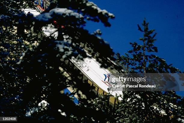 Competitor on the ramp in the ski jump during the Nordic World Ski Championships in Lahti, Finland. \ Mandatory Credit: Pascal Rondeau/Allsport