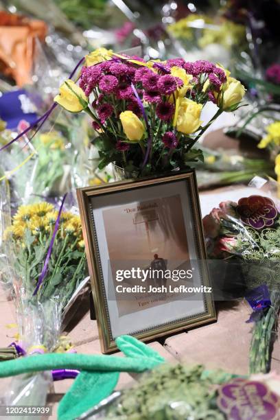 Makeshift memorial is shown assembled outside Mamba Sports Academy for former NBA great Kobe Bryant and his daughter Gianna who yesterday died in a...