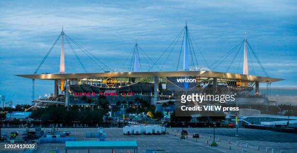General view of Hard Rock Stadium in Miami Gardens on January 27, 2020 in Miami, USA. The Super Bowl XLIV will take place in the Hard Rock Stadium in...