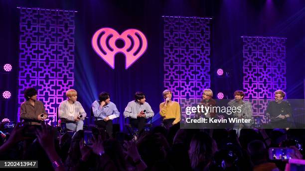Jin, Jungkook, RM, Jimin, and J-Hope of "BTS" speak with host JoJo Wright at iHeartRadio LIVE with BTS presented by HOT TOPIC at iHeartRadio Theater...