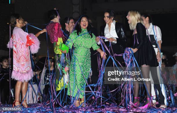 Cathy Yan, Chris Messina, Mary Elizabeth Winstead, Ella Jay Basco, Jurnee Smollett-Bell, Ewan McGregor, Margot Robbie and Christina Hodson attend A...