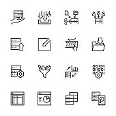 Set of data processing activity line icon collection