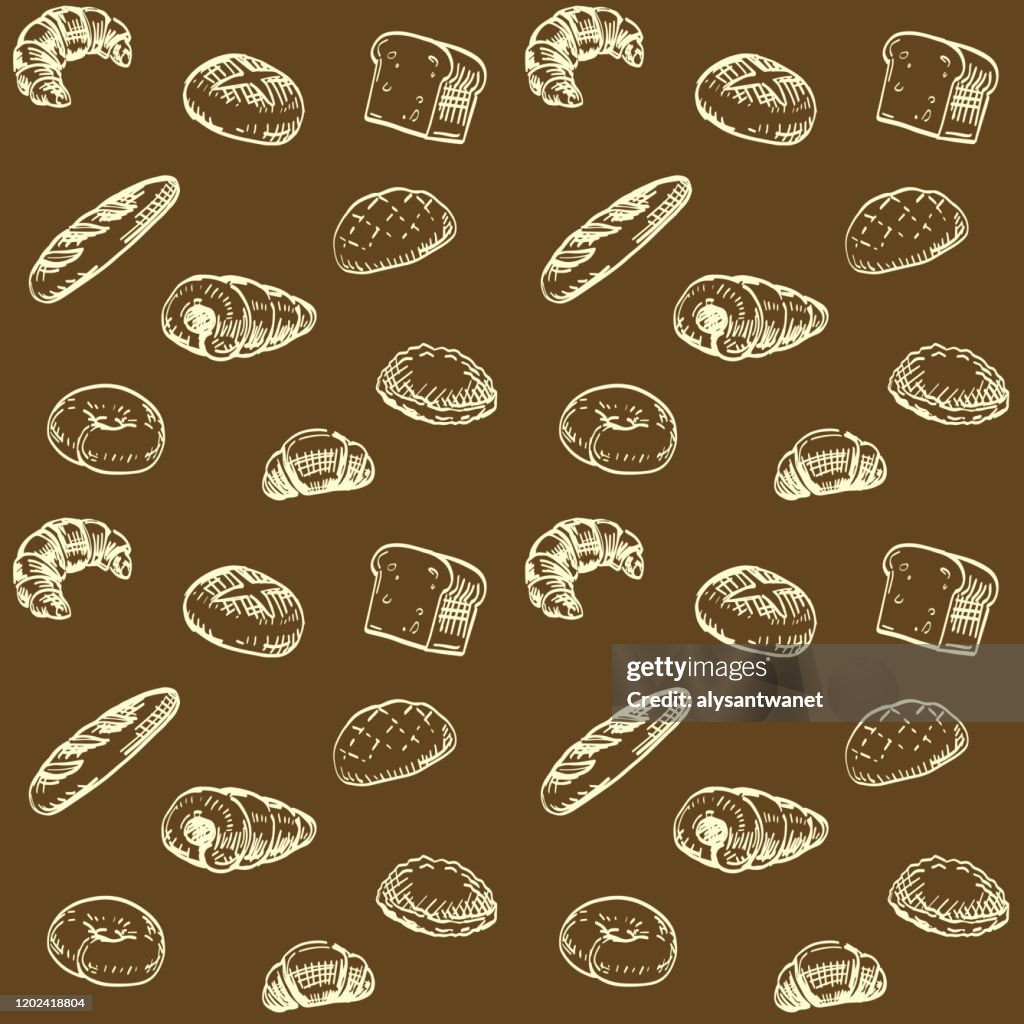 Bread Picture Pattern Bread Hand Drawn Illustration Seamless Pattern High-Res Vector Graphic ...