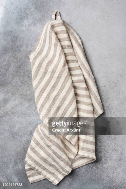 linen kitchen towel with stripes - serviette freisteller stock-fotos und bilder