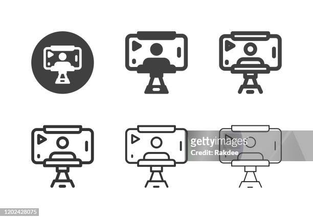 ilustraciones, imágenes clip art, dibujos animados e iconos de stock de iconos de registro de selfie móvil - multi series - film studio