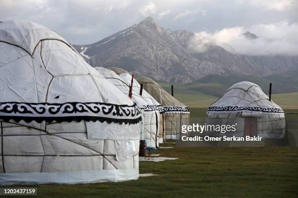 traditional kyrgyz tents: yurt - bishkek stock pictures, royalty-free photos & images