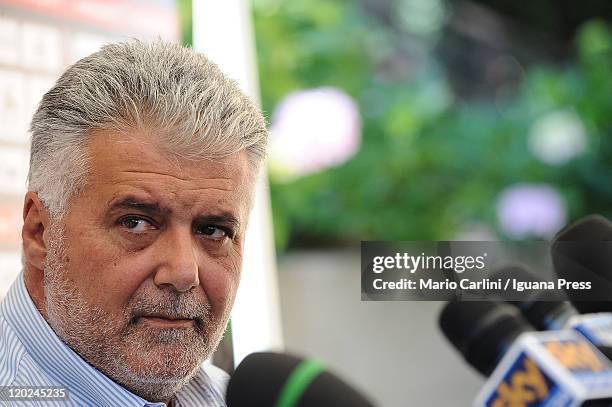 Albano Guaraldi, President of Bologna FC, attends a press conference as Alessandro Diamanti is unveiled as the club's new signing on August 2, 2011...