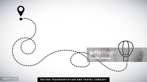 hot air balloon line path vector design. transportation and travel concept. - following map stock illustrations