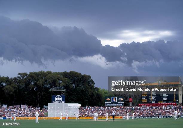 Storm clouds over the Adelaide Oval cricket ground during the 4th Test match between Australia and England on the 30th January 1995. England won the...