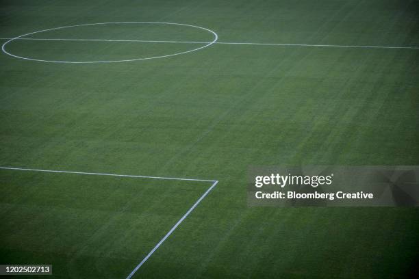 green grass at a soccer pitch - corner kick stock pictures, royalty-free photos & images