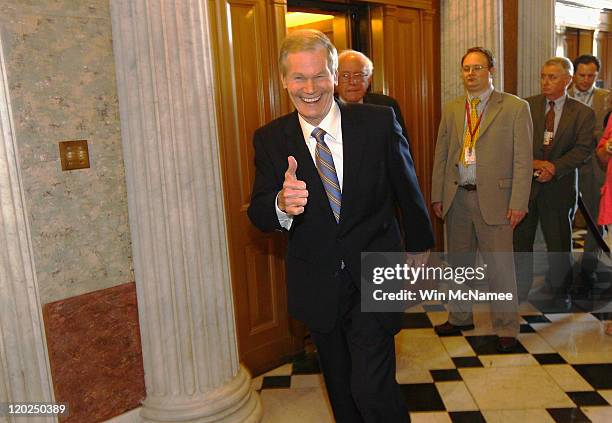 Sen. Bill Nelson , followed by Sen. Bernie Sanders , gives a thumbs up as he walks to vote on the debt limit bill on August 2, 2011 in Washington,...