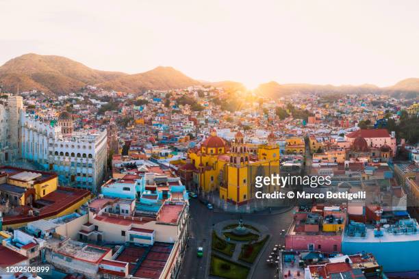aerial view of the old town of guanajuato, mexico - central america stock pictures, royalty-free photos & images