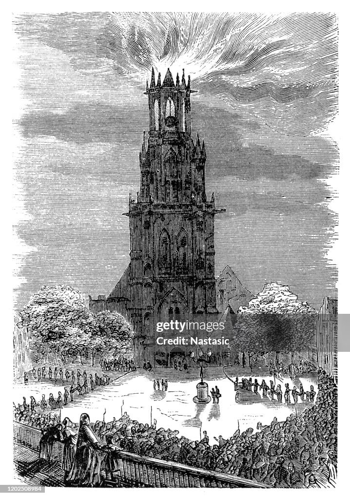 Fire at Delft Cathedral , Netherlands