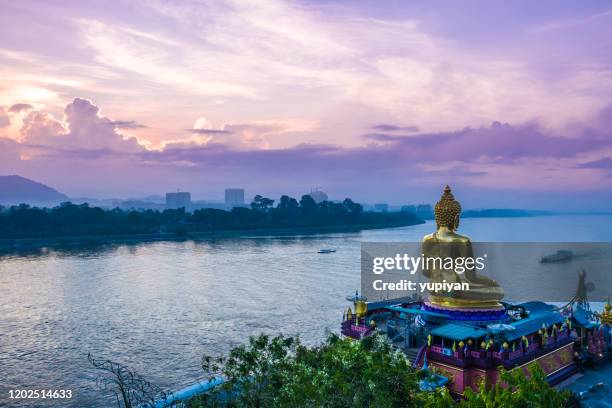 overlooking golden triangle and mekong river - river mekong stock pictures, royalty-free photos & images