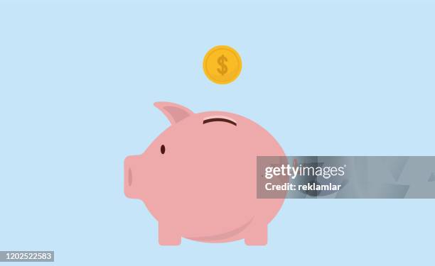 piggy bank and gold coins. modern flat design, piggy bank and coin icon vector. - investment stock illustrations