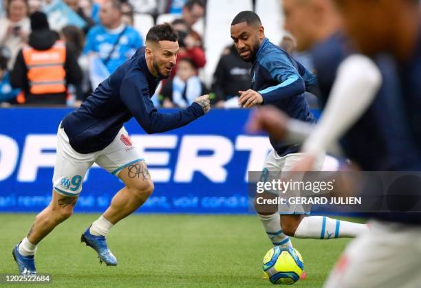 Marseille's Argentine forward Dario Benedetto takes part in a training session prior to the French L1 football match between Olympique de Marseille...
