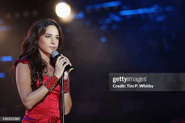 Singer Sofia Nizharadze performs on stage during MTV Live Georgia at Europe Square on August 2, 2011 in Batumi, Georgia.