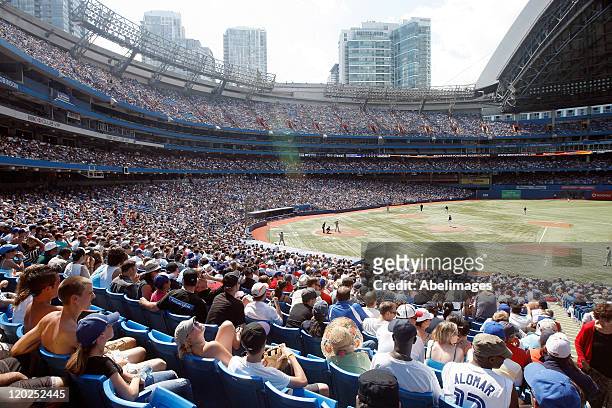 Close to 45,000 fans fill the Rogers Centre during MLB action between the Texas Rangers and the Toronto Blue Jays at the Rogers Centre July 31, 2011...