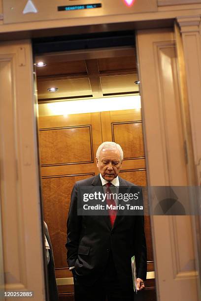 Sen. Orrin Hatch takes an elevator before voting on the debt limit bill on August 2, 2011 in Washington, DC. The Senate voted 74-26 to approve the...