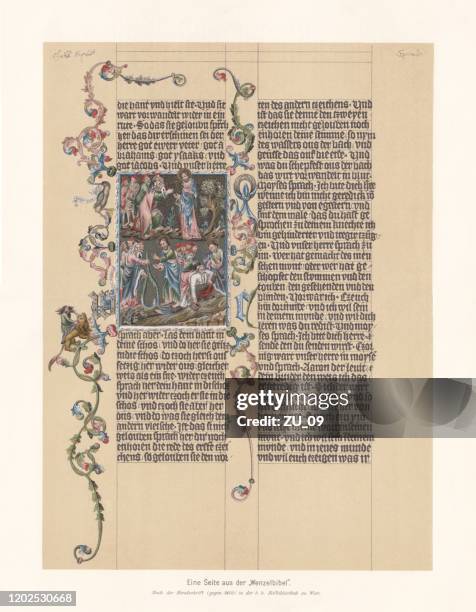 溫塞拉斯聖經（布拉格，1390/1400），傳真（色譜），出版于1897年 - manuscript 幅插畫檔、美工圖案�、卡通及圖標