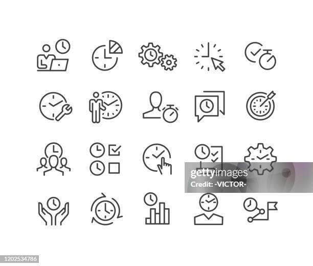 time management icons - classic line series - life events icon stock illustrations