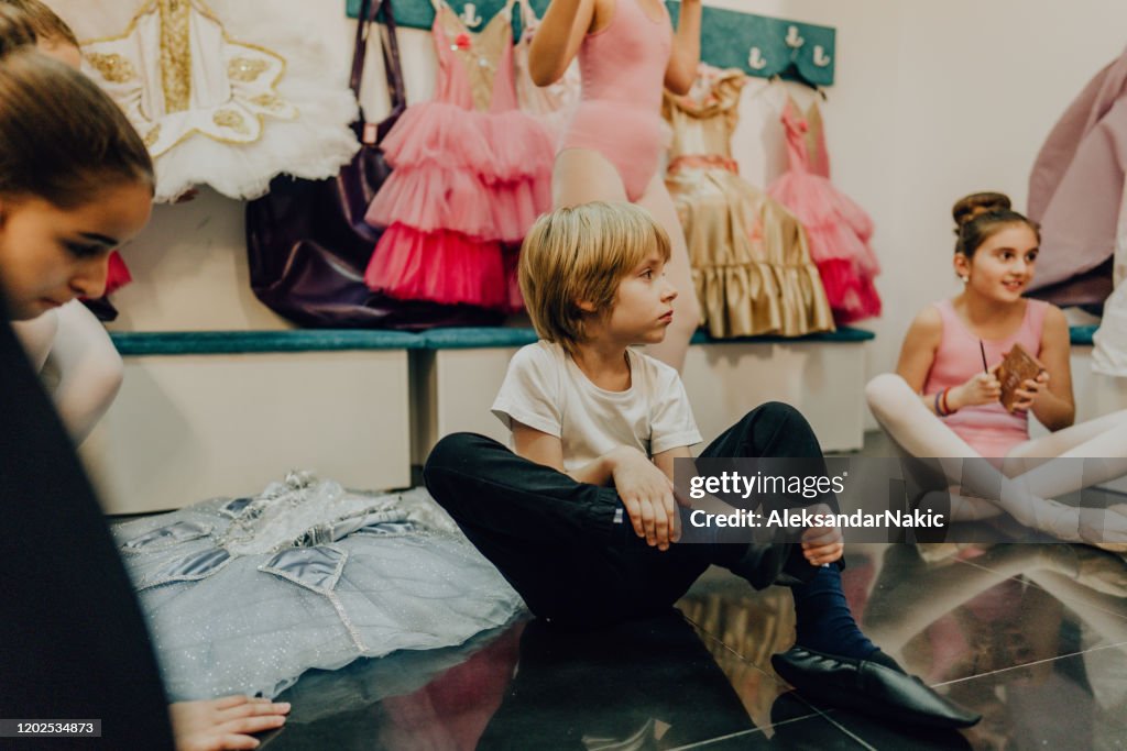 Ballet boy getting ready for the class