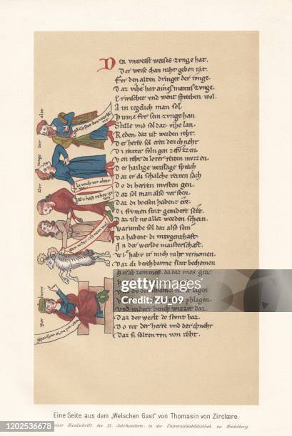 ilustraciones, imágenes clip art, dibujos animados e iconos de stock de "der w'lsche gast" de thomasin von zerclaere (siglo xiii), faxímil - manuscrito