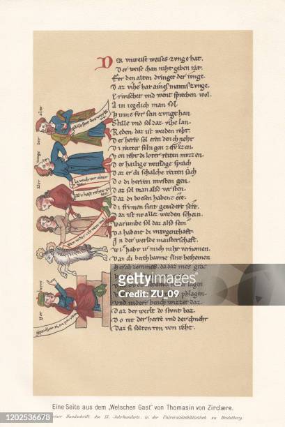 bildbanksillustrationer, clip art samt tecknat material och ikoner med "der wälsche gast" av thomasin von zerclaere (1200-talet), faximile - manuskript