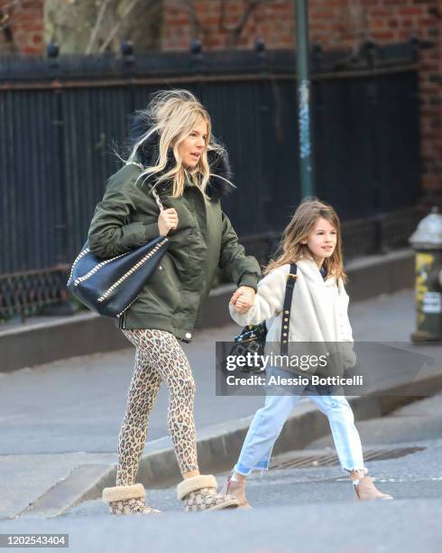 Sienna Miller and Marlowe Sturridge are seen in West Village on January 28, 2020 in New York City.