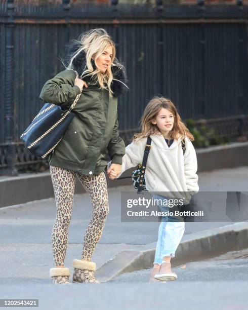 Sienna Miller and Marlowe Sturridge are seen in West Village on January 28, 2020 in New York City.