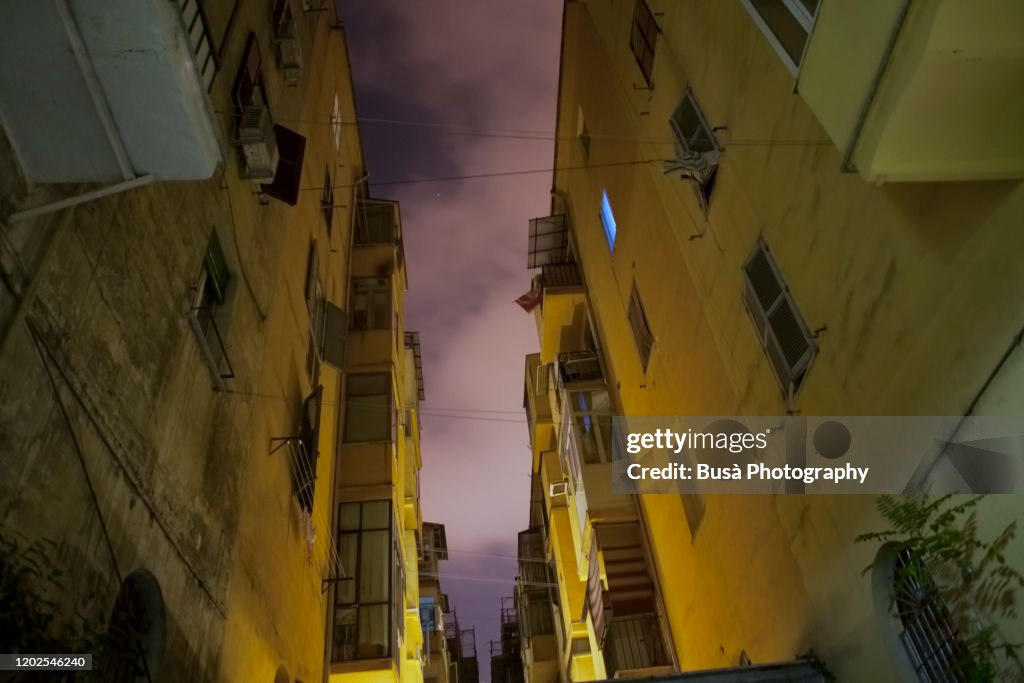 Typical courtyard in the historic district of San Lorenzo in Rome, Italy