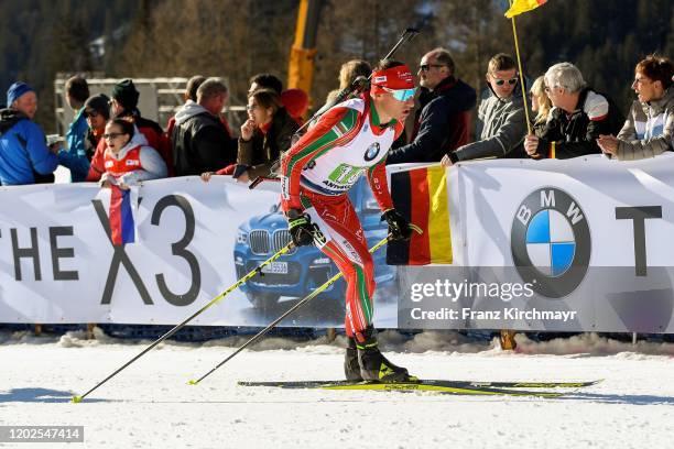 Krasimir Anev of Bulgaria competes during in the men 4x7.5 km Relay Competition at the IBU World Championships Biathlon Antholz-Anterselva on...