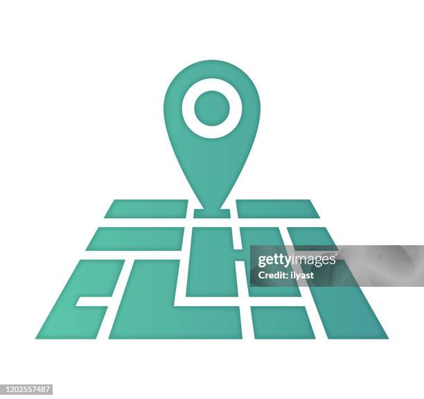 location intelligence gradient color & paper-cut style icon design - on the move icon stock illustrations