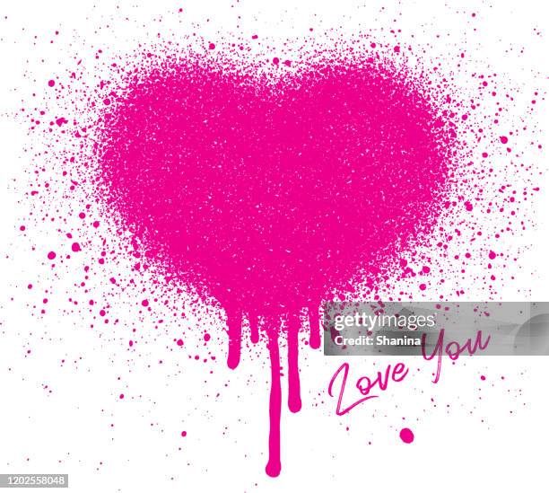 graffiti-stil herzbild mit farbspritzern - pink stock-grafiken, -clipart, -cartoons und -symbole