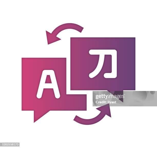 übersetze science gradient color & paper-cut style icon design - übersetzung stock-grafiken, -clipart, -cartoons und -symbole