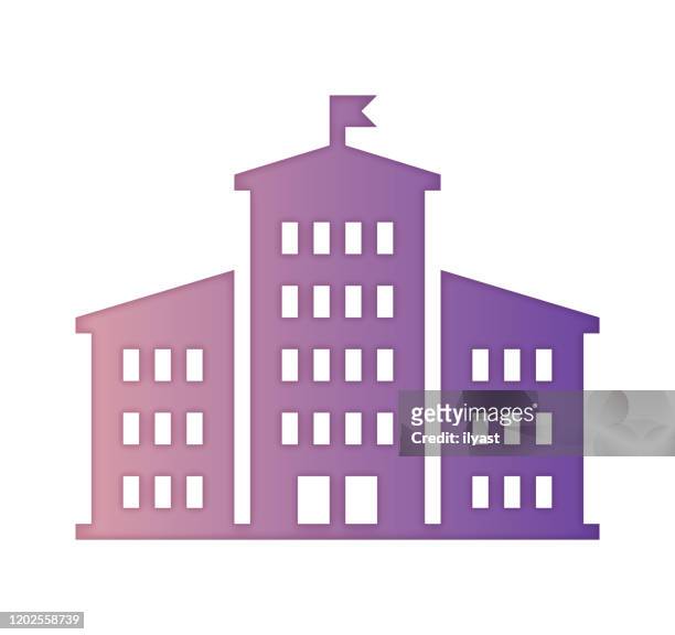business school gradient color & paper-cut style icon design - post secondary education stock illustrations