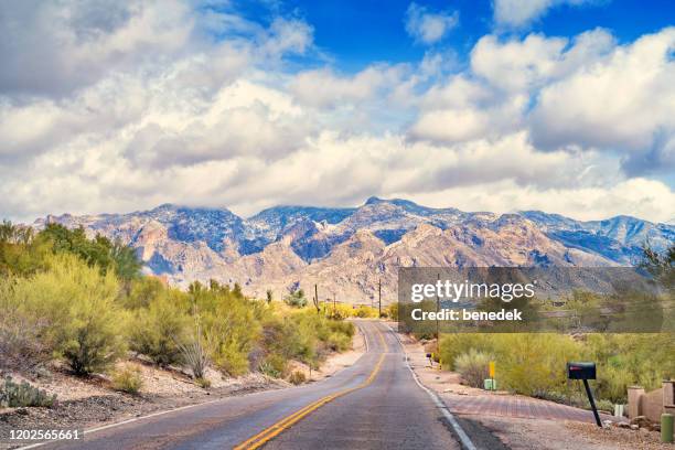 road in catalina foothills tucson arizona - tucson imagens e fotografias de stock