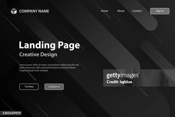 landing page template - abstract design with geometric shapes - trendy black gradient - black color background stock illustrations