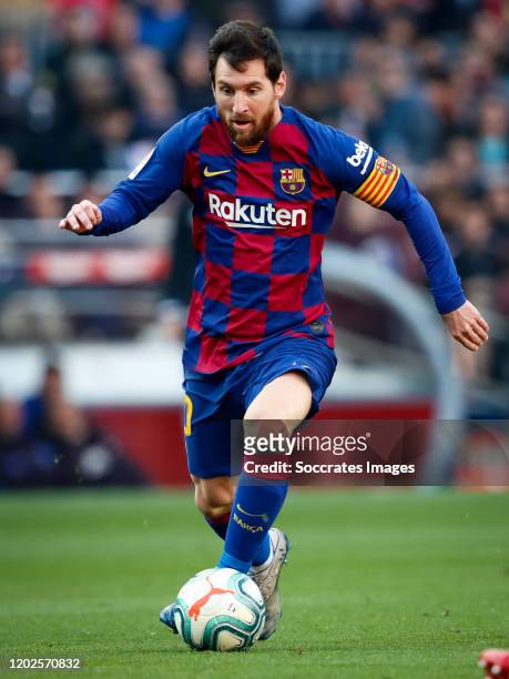 Lionel Messi of FC Barcelona during the La Liga Santander match between FC Barcelona v Eibar at the Camp Nou on February 22, 2020 in Barcelona Spain